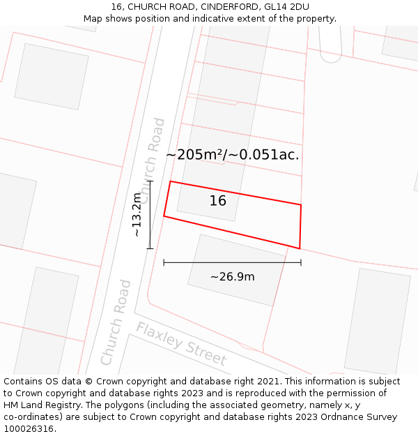 16, CHURCH ROAD, CINDERFORD, GL14 2DU: Plot and title map