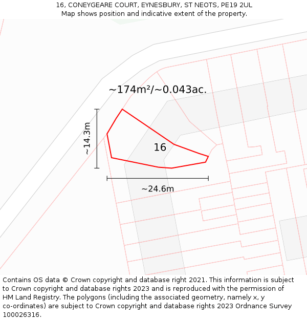 16, CONEYGEARE COURT, EYNESBURY, ST NEOTS, PE19 2UL: Plot and title map