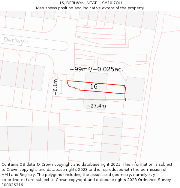 16, DERLWYN, NEATH, SA10 7QU: Plot and title map