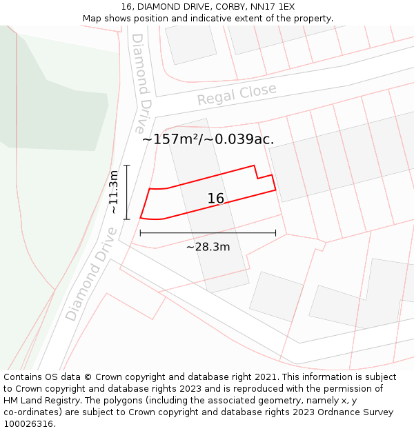 16, DIAMOND DRIVE, CORBY, NN17 1EX: Plot and title map