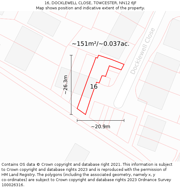 16, DOCKLEWELL CLOSE, TOWCESTER, NN12 6JF: Plot and title map