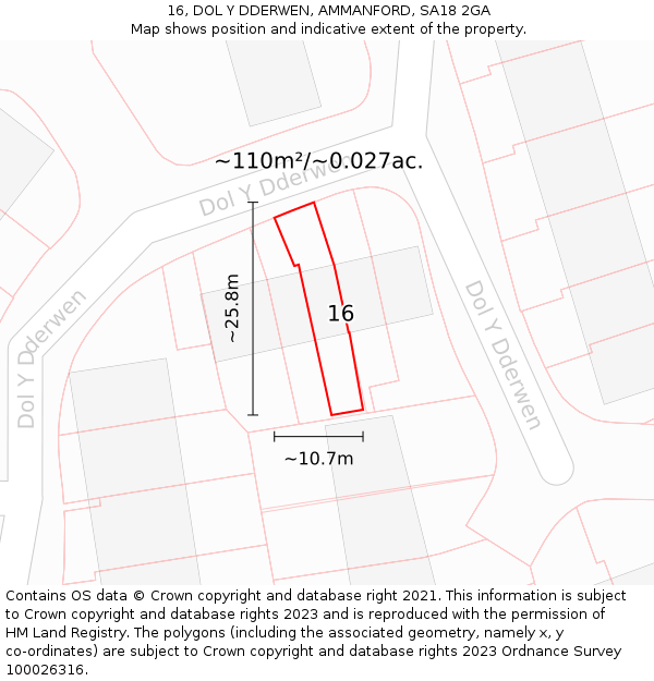 16, DOL Y DDERWEN, AMMANFORD, SA18 2GA: Plot and title map