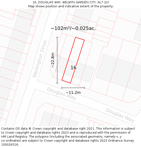 16, DOUGLAS WAY, WELWYN GARDEN CITY, AL7 2LY: Plot and title map