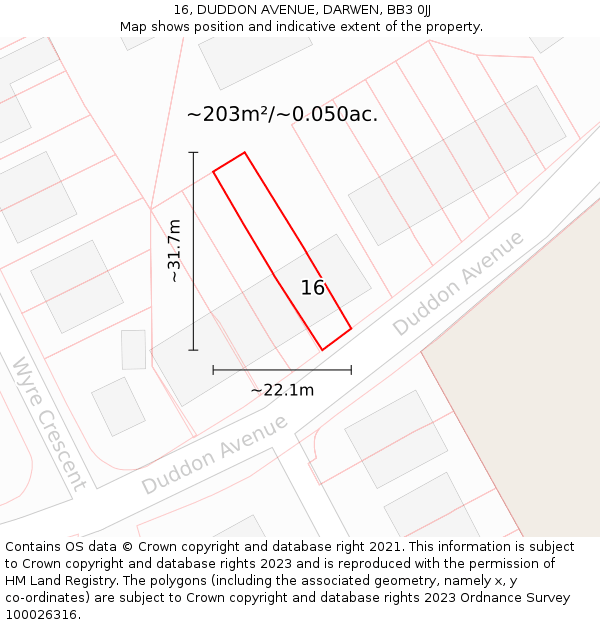 16, DUDDON AVENUE, DARWEN, BB3 0JJ: Plot and title map
