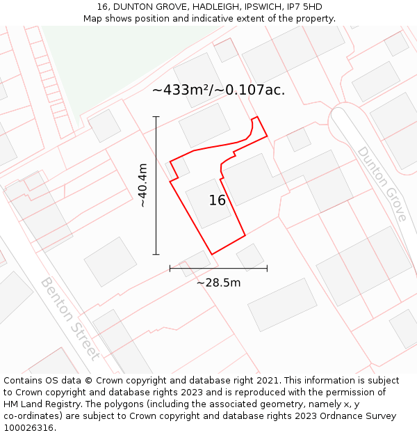 16, DUNTON GROVE, HADLEIGH, IPSWICH, IP7 5HD: Plot and title map