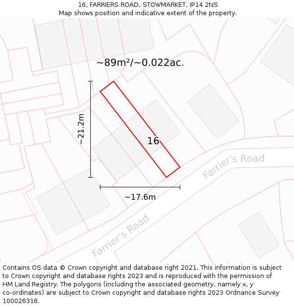 16, FARRIERS ROAD, STOWMARKET, IP14 2NS: Plot and title map