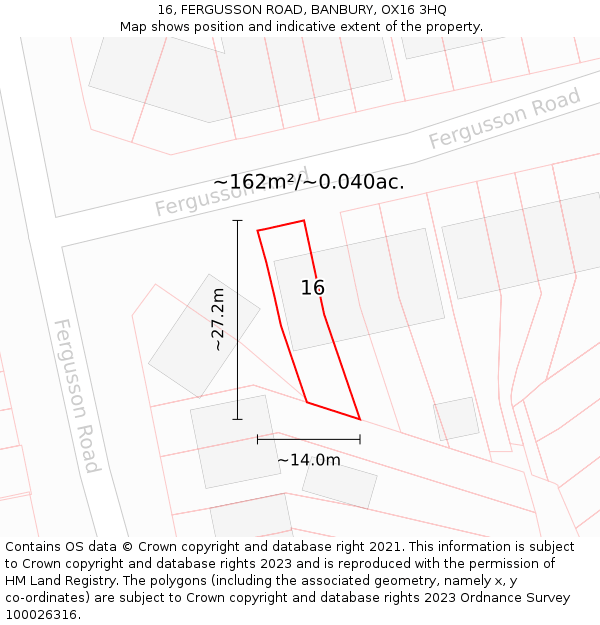 16, FERGUSSON ROAD, BANBURY, OX16 3HQ: Plot and title map