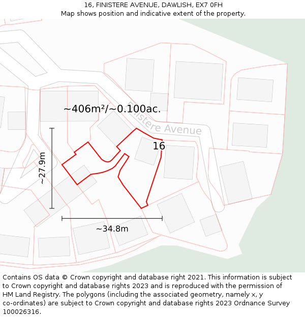16, FINISTERE AVENUE, DAWLISH, EX7 0FH: Plot and title map
