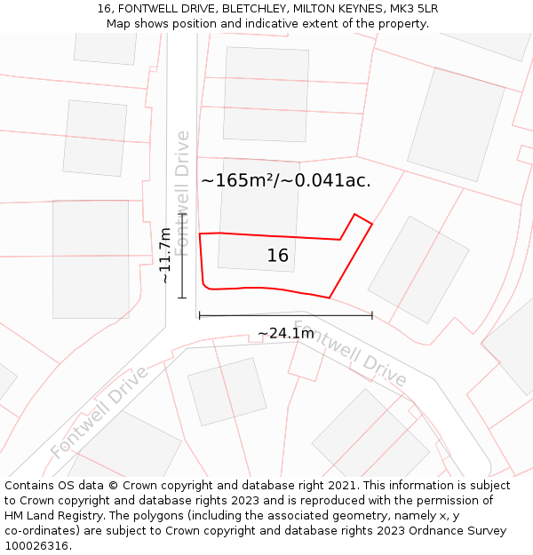 16, FONTWELL DRIVE, BLETCHLEY, MILTON KEYNES, MK3 5LR: Plot and title map