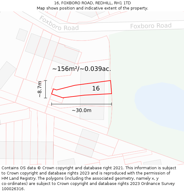 16, FOXBORO ROAD, REDHILL, RH1 1TD: Plot and title map