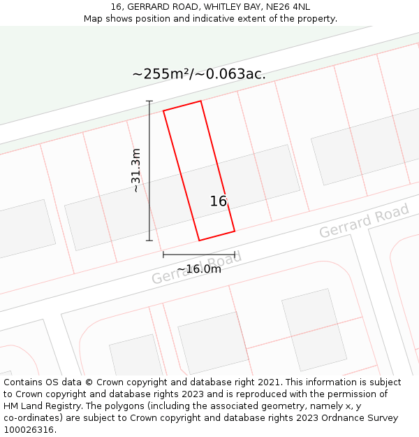 16, GERRARD ROAD, WHITLEY BAY, NE26 4NL: Plot and title map
