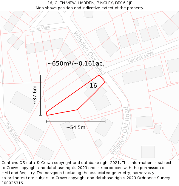 16, GLEN VIEW, HARDEN, BINGLEY, BD16 1JE: Plot and title map