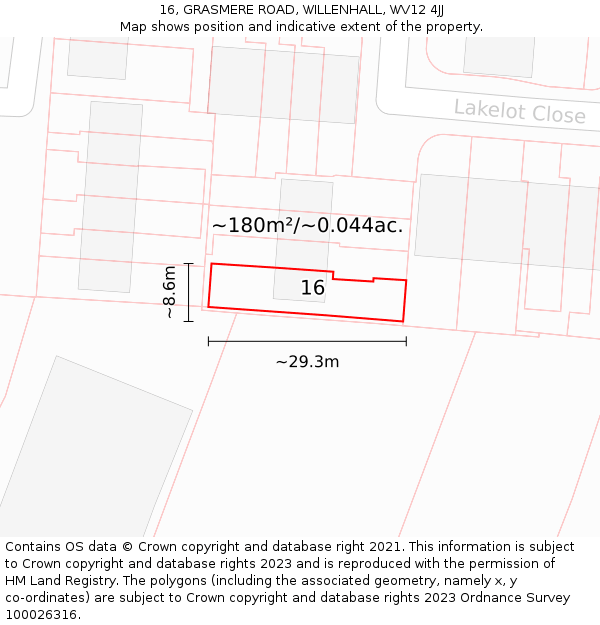 16, GRASMERE ROAD, WILLENHALL, WV12 4JJ: Plot and title map