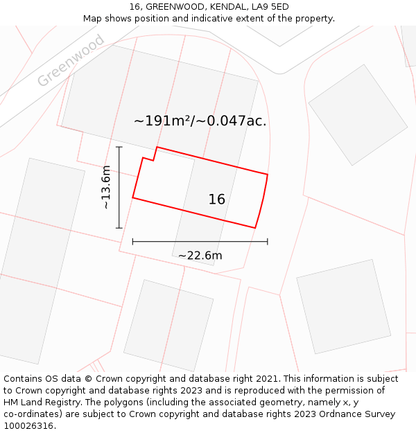 16, GREENWOOD, KENDAL, LA9 5ED: Plot and title map