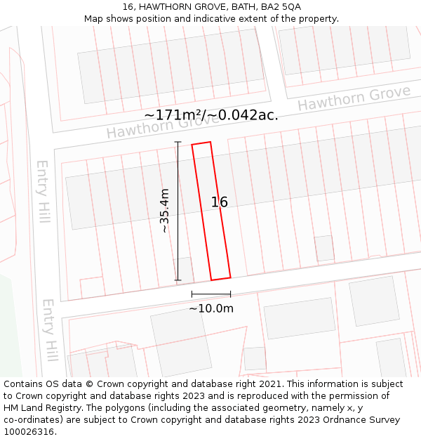 16, HAWTHORN GROVE, BATH, BA2 5QA: Plot and title map