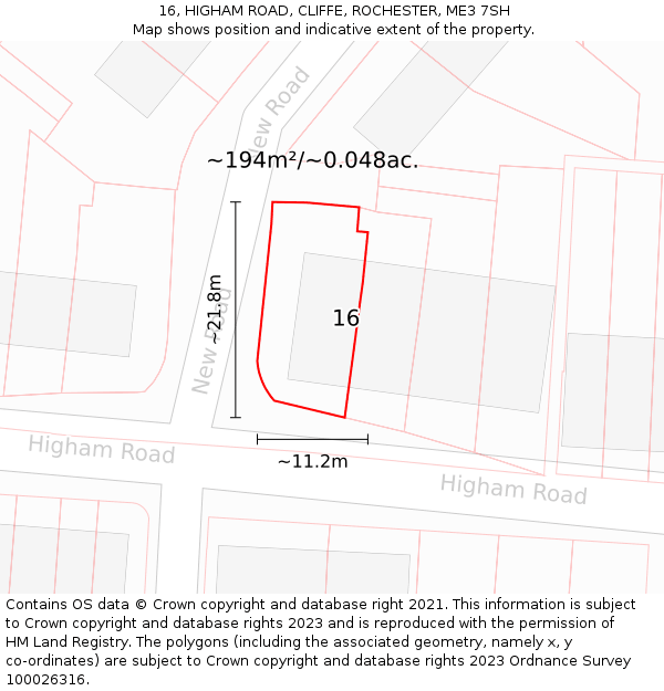 16, HIGHAM ROAD, CLIFFE, ROCHESTER, ME3 7SH: Plot and title map