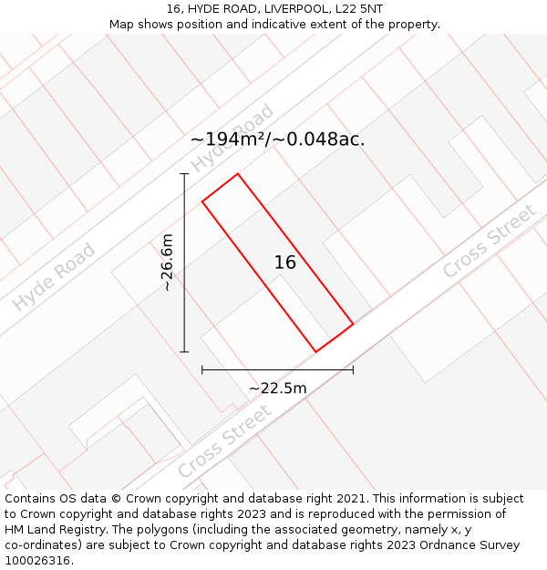 16, HYDE ROAD, LIVERPOOL, L22 5NT: Plot and title map
