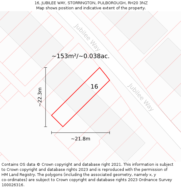 16, JUBILEE WAY, STORRINGTON, PULBOROUGH, RH20 3NZ: Plot and title map