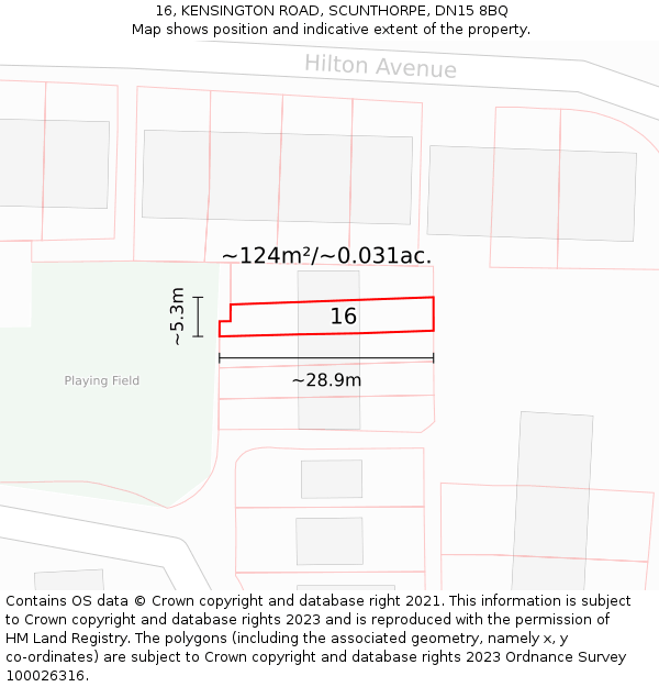 16, KENSINGTON ROAD, SCUNTHORPE, DN15 8BQ: Plot and title map