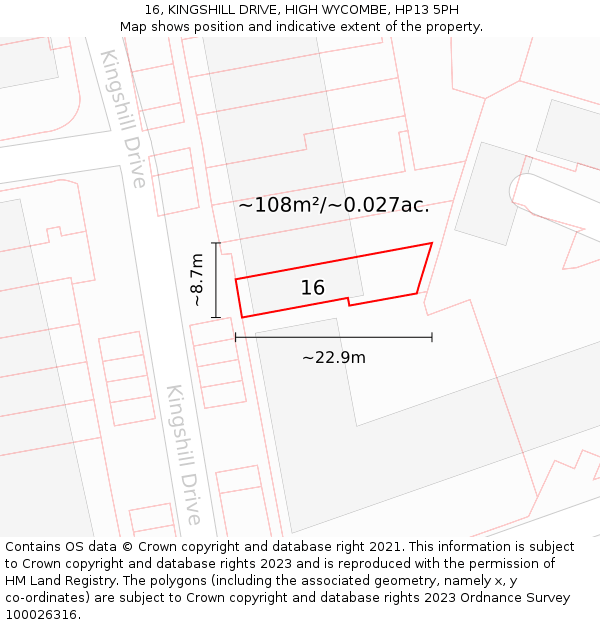 16, KINGSHILL DRIVE, HIGH WYCOMBE, HP13 5PH: Plot and title map