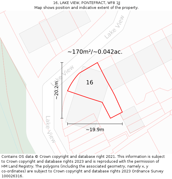 16, LAKE VIEW, PONTEFRACT, WF8 1JJ: Plot and title map