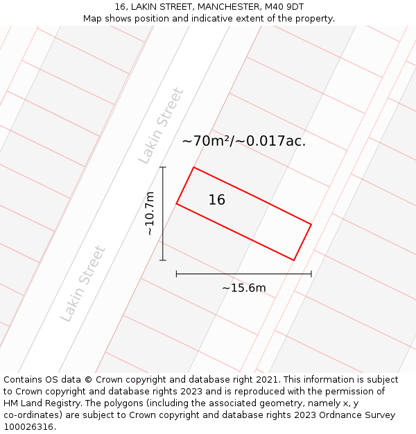 16, LAKIN STREET, MANCHESTER, M40 9DT: Plot and title map
