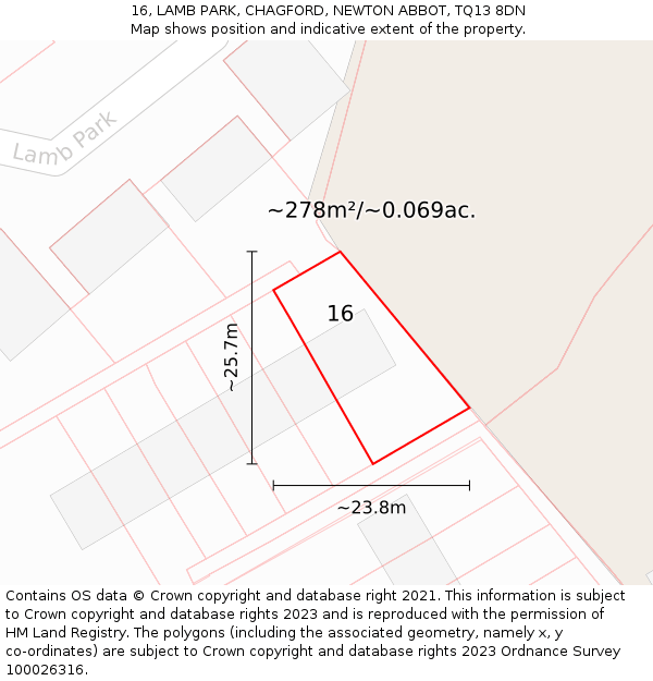 16, LAMB PARK, CHAGFORD, NEWTON ABBOT, TQ13 8DN: Plot and title map
