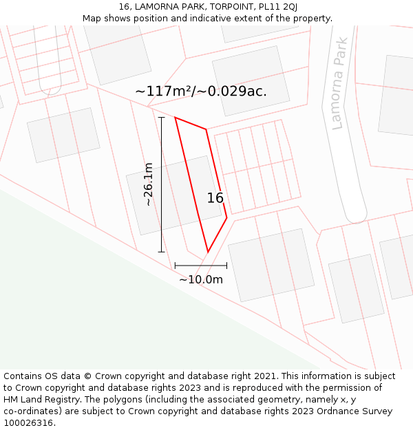 16, LAMORNA PARK, TORPOINT, PL11 2QJ: Plot and title map