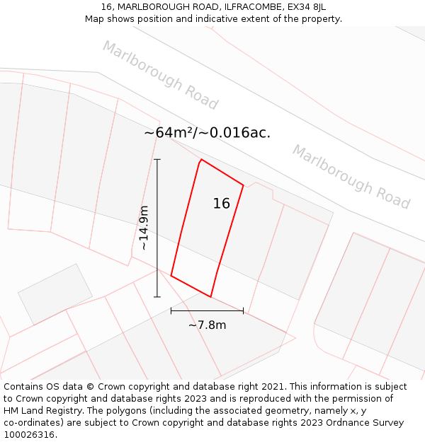 16, MARLBOROUGH ROAD, ILFRACOMBE, EX34 8JL: Plot and title map
