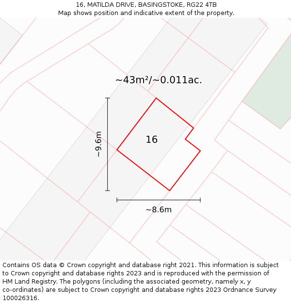 16, MATILDA DRIVE, BASINGSTOKE, RG22 4TB: Plot and title map