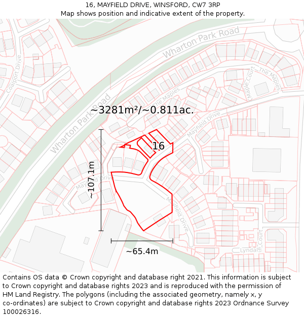 16, MAYFIELD DRIVE, WINSFORD, CW7 3RP: Plot and title map