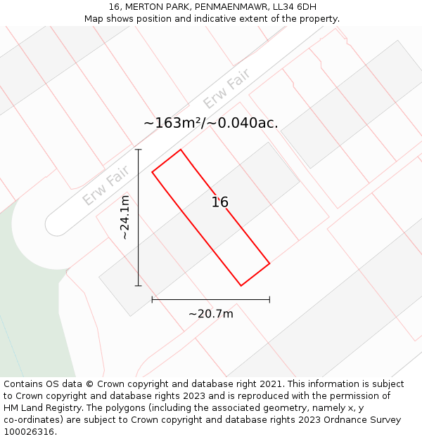 16, MERTON PARK, PENMAENMAWR, LL34 6DH: Plot and title map