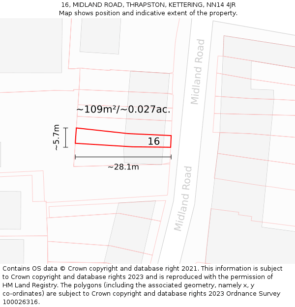 16, MIDLAND ROAD, THRAPSTON, KETTERING, NN14 4JR: Plot and title map