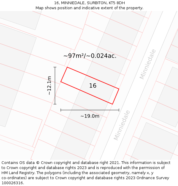 16, MINNIEDALE, SURBITON, KT5 8DH: Plot and title map