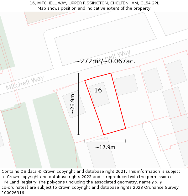 16, MITCHELL WAY, UPPER RISSINGTON, CHELTENHAM, GL54 2PL: Plot and title map