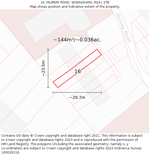 16, MURRAY ROAD, WOKINGHAM, RG41 2TB: Plot and title map