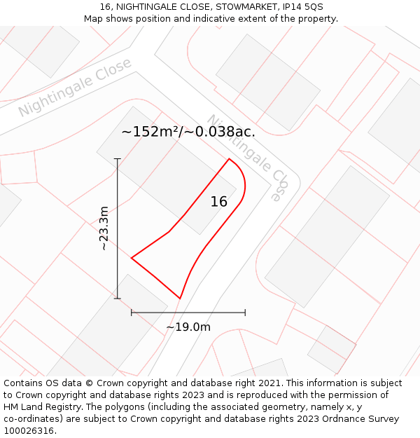 16, NIGHTINGALE CLOSE, STOWMARKET, IP14 5QS: Plot and title map