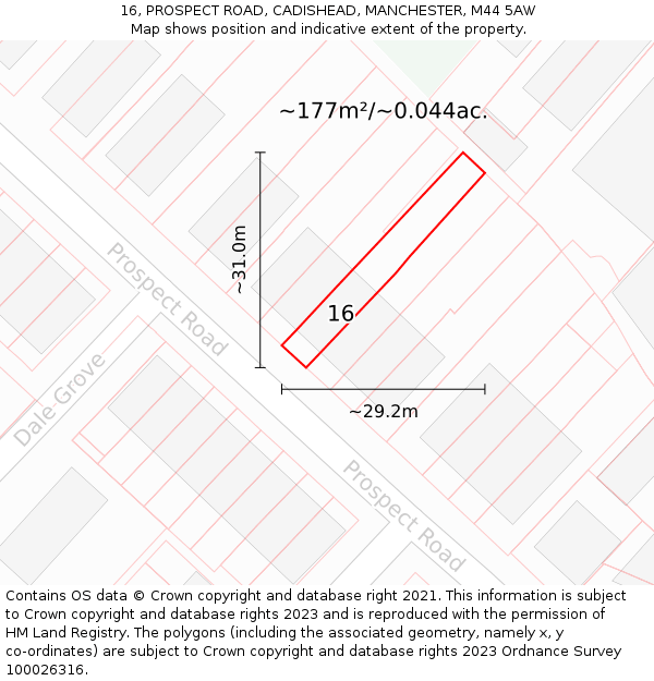 16, PROSPECT ROAD, CADISHEAD, MANCHESTER, M44 5AW: Plot and title map