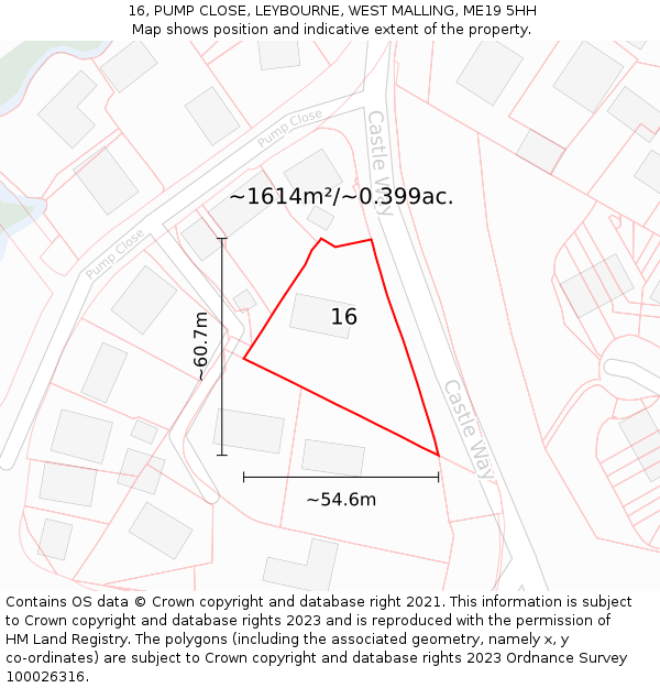 16, PUMP CLOSE, LEYBOURNE, WEST MALLING, ME19 5HH: Plot and title map