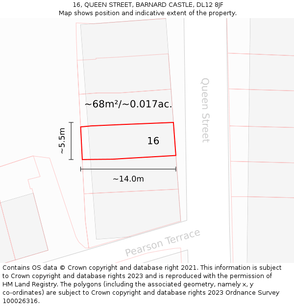 16, QUEEN STREET, BARNARD CASTLE, DL12 8JF: Plot and title map
