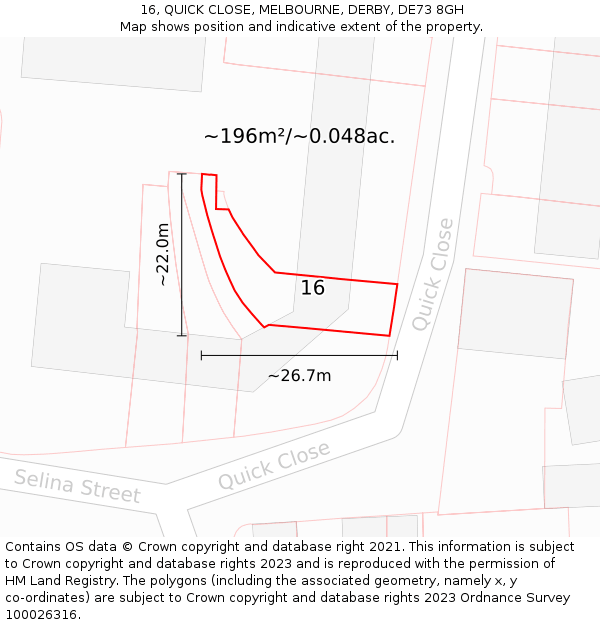 16, QUICK CLOSE, MELBOURNE, DERBY, DE73 8GH: Plot and title map