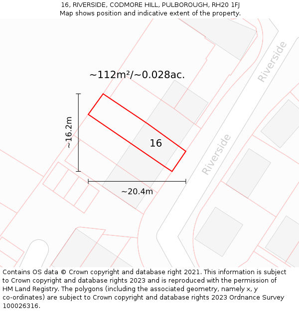 16, RIVERSIDE, CODMORE HILL, PULBOROUGH, RH20 1FJ: Plot and title map