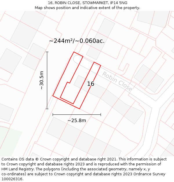 16, ROBIN CLOSE, STOWMARKET, IP14 5NG: Plot and title map