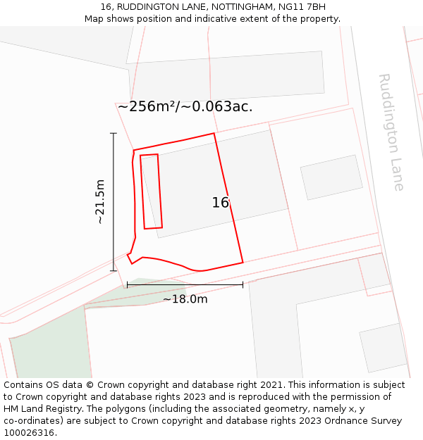 16, RUDDINGTON LANE, NOTTINGHAM, NG11 7BH: Plot and title map