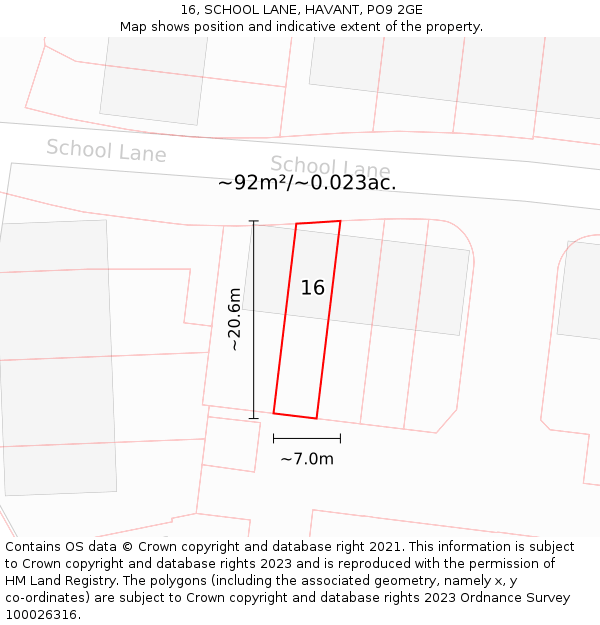 16, SCHOOL LANE, HAVANT, PO9 2GE: Plot and title map