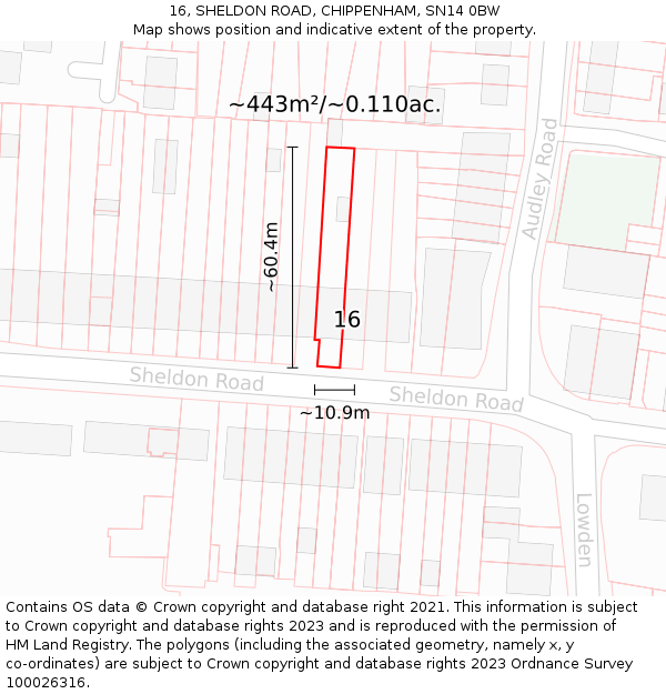 16, SHELDON ROAD, CHIPPENHAM, SN14 0BW: Plot and title map