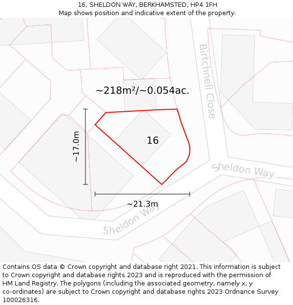 16, SHELDON WAY, BERKHAMSTED, HP4 1FH: Plot and title map