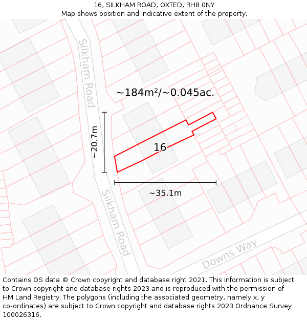 16, SILKHAM ROAD, OXTED, RH8 0NY: Plot and title map