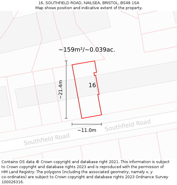 16, SOUTHFIELD ROAD, NAILSEA, BRISTOL, BS48 1SA: Plot and title map