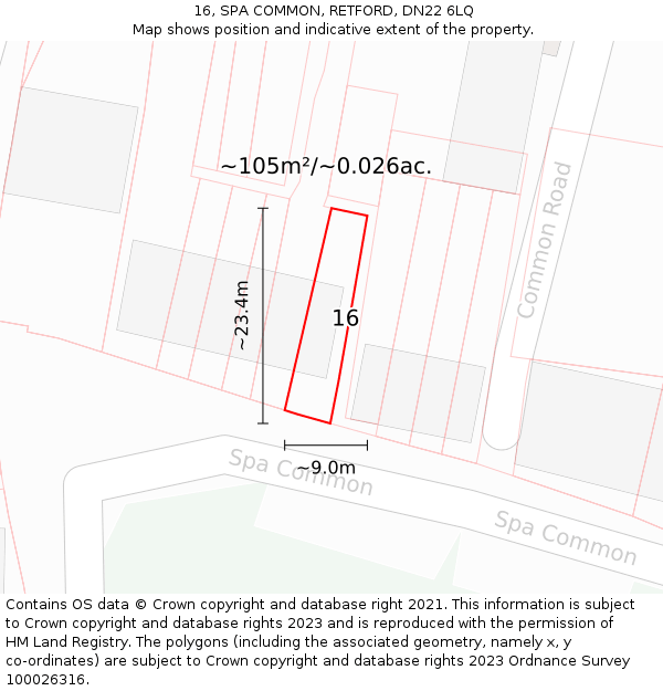 16, SPA COMMON, RETFORD, DN22 6LQ: Plot and title map